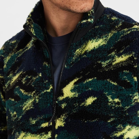 American Eagle Men Multi-colored Sherpa Zip-Up Jacket (M) - Picture 2 of 13